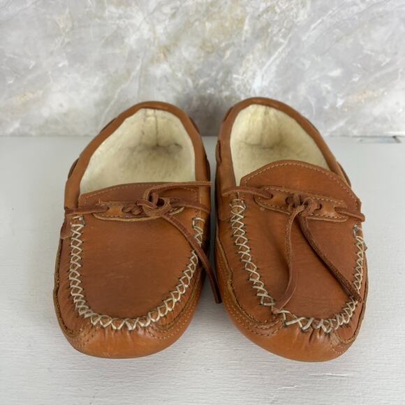 Orvis By Gokey Brown Leather Moccasin Style Slippers Men\'s 10 D Shearling Lined main image 8